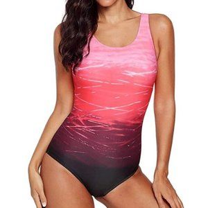 Aleumdr Womens Color Block Print One Piece Swimsuits Athletic Training Swimwear